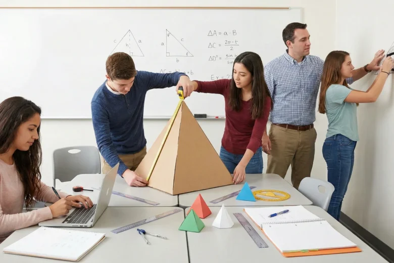 Élèves et leur professeur de maths en plein travaux pratiques