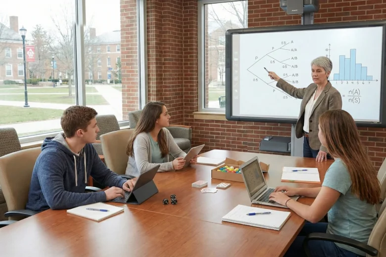 Professeure montre à ses élèves comment aborder les probabilités et les statistiques