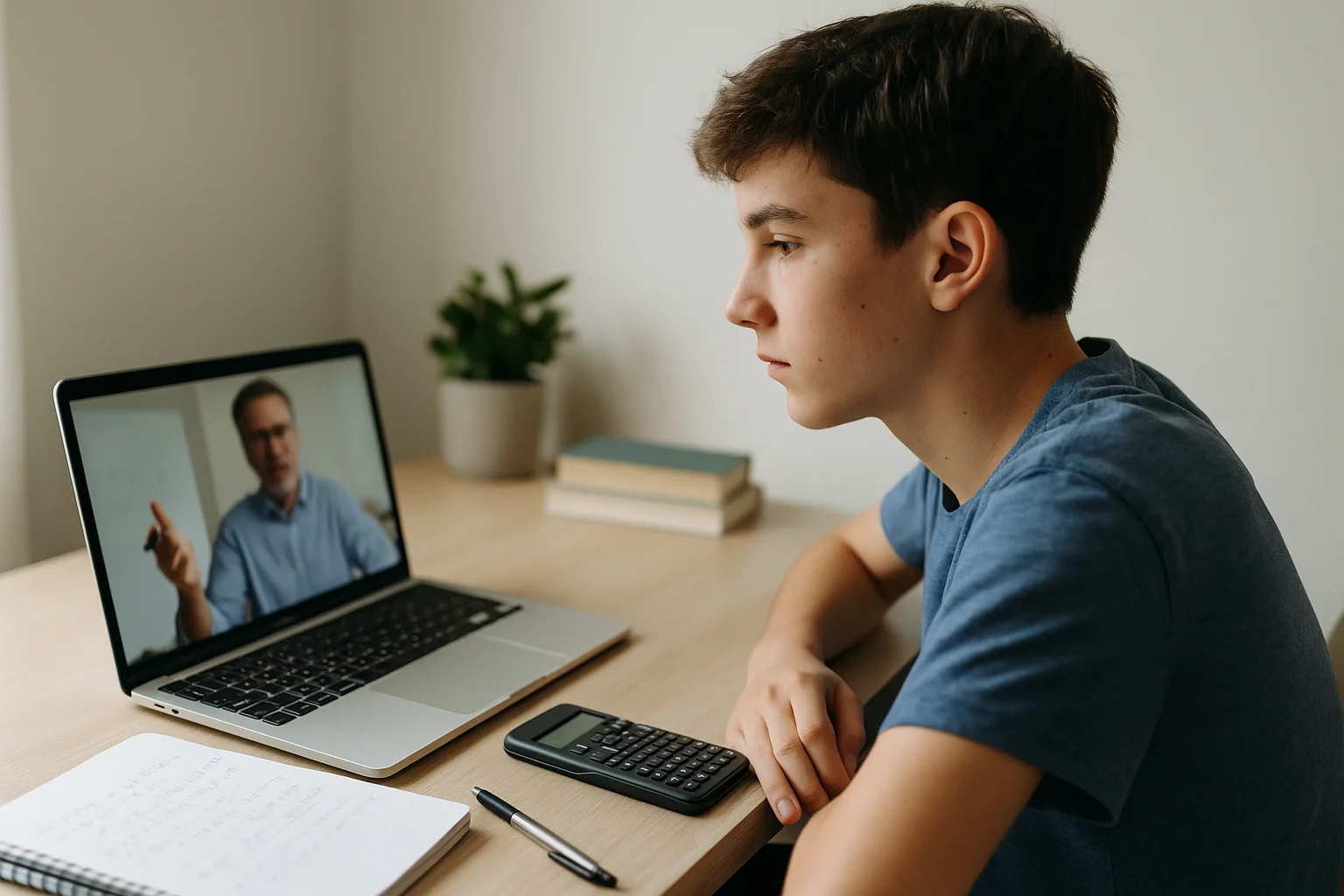 Student receiving private maths tutoring at a desk