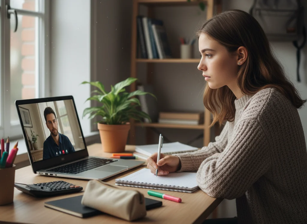 Terminale student preparing for the Baccalauréat maths exam online